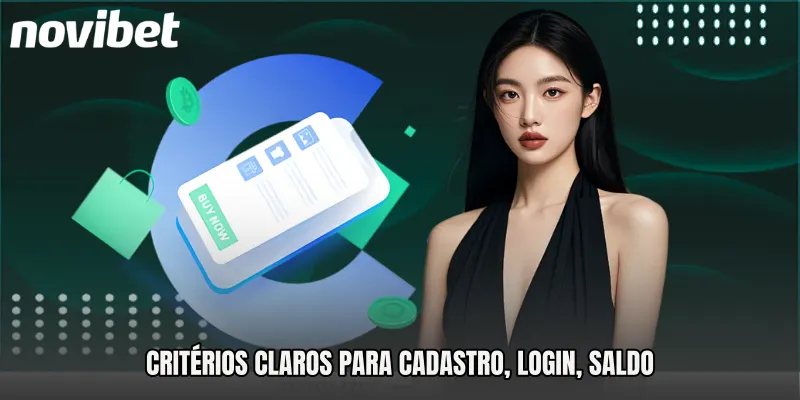 Critérios claros para cadastro, login, saldo